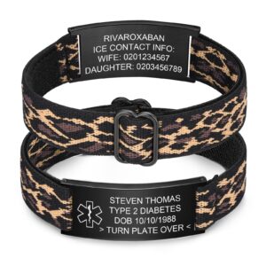 Black leopard print cord medical alert bracelet