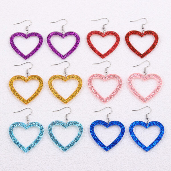 Wholesale Valentine's Day Multi colored Sparkling Hollow Love Acrylic Earrings