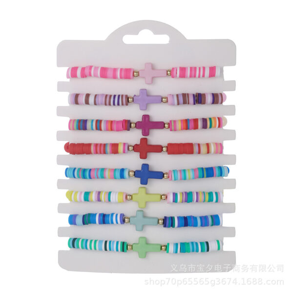 Wholesale Bohemian-style colorful polymer clay cross bracelet