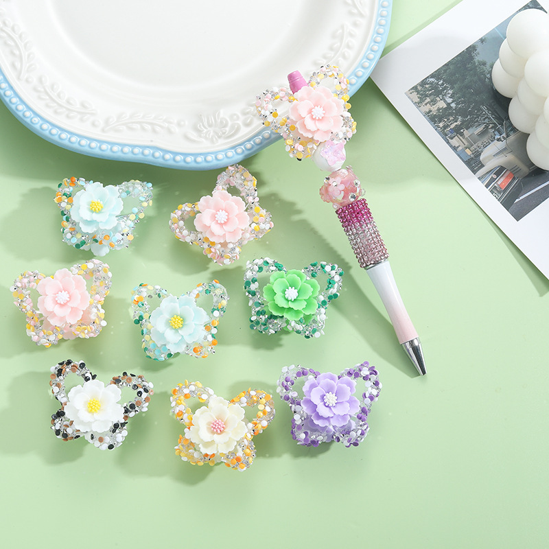 Wholesale butterfly ill resin flower straight hole handmade loose beads