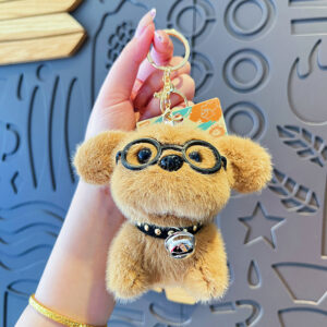 Plush glasses bichon frize pendant-brown