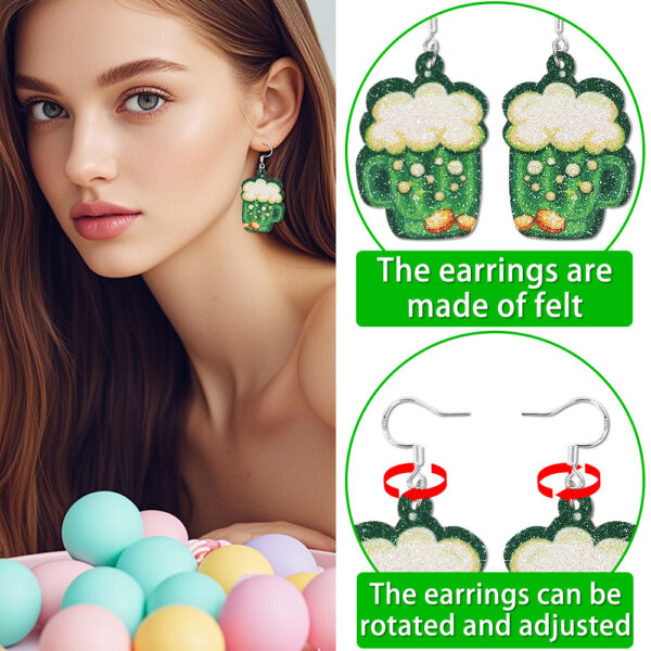 Wholesale St. Patrick's Day glitter green shamrock earrings