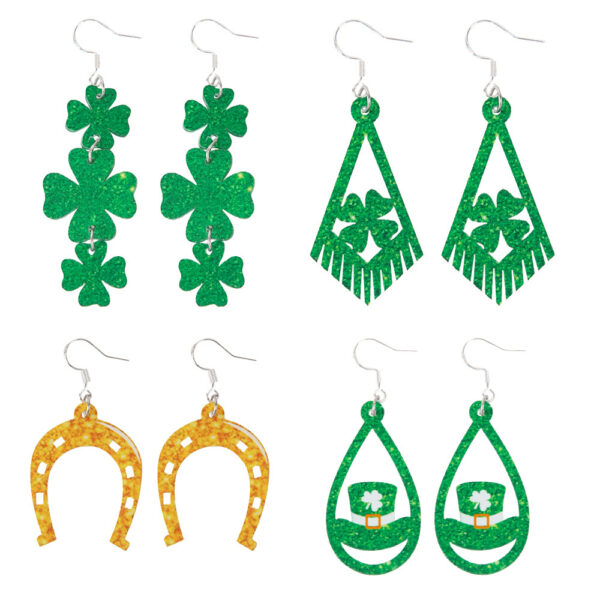 Wholesale St. Patrick's Day four-leaf clover hat with acrylic earrings