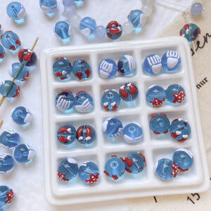 Wholesale 10pcs ocean hand drawn transparent blue jellyfish starfish glass beads