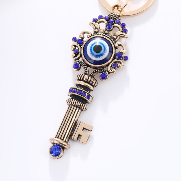 Wholesale Devil's Eye Key Shape with Water Diamond Metal Keychain