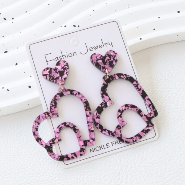 Wholesale Valentine's Day Black and Pink Hollow Heart Acrylic Earrings