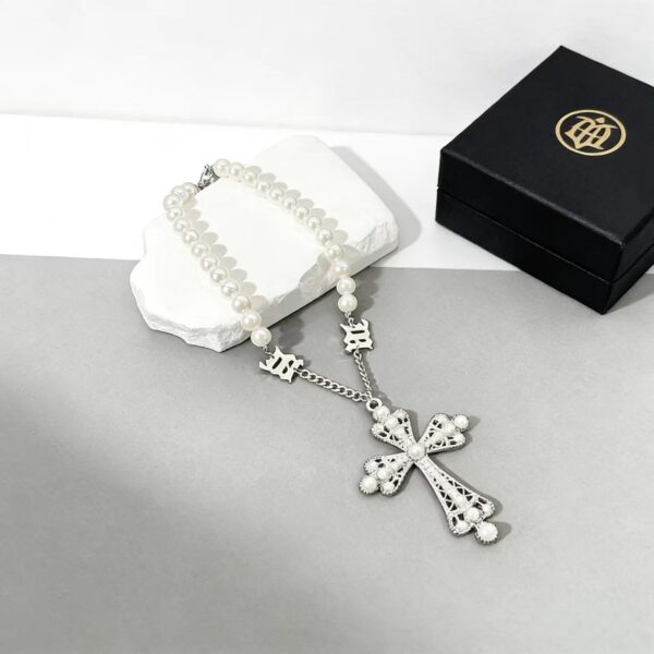 Wholesale Punk style pearl exaggerated cross pendant necklace