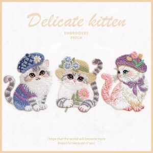Wholesale Cartoon Beautiful Kitten Embroider Self-Adhesive Stickers DIY Patches