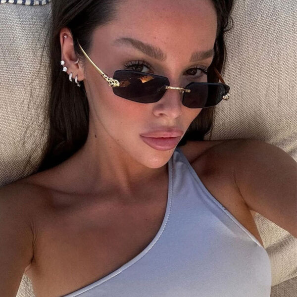 Wholesale Metal trimmed frameless polygonal cheetah decorative sunglasses