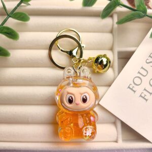 Oil-fried flash labubu-orange / Quicksand bottle pull cloth + bell pendant