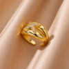 Wholesale X-Shaped Stripesd Zircon Double Color Luxury Open Ring