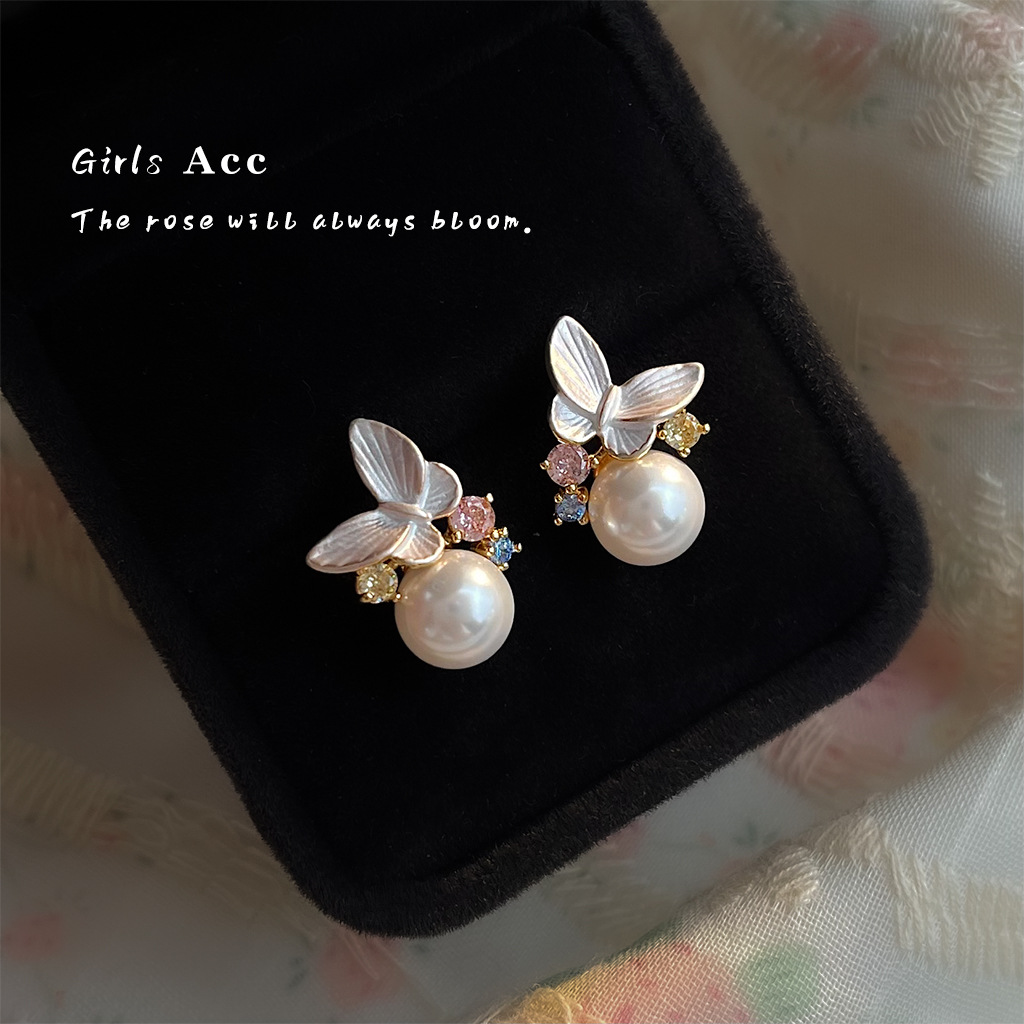 Wholesale Sweet Butterfly Colored Zircon Geometric Earrings