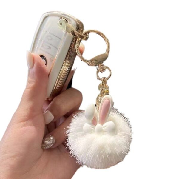Wholesale Pink and white cute furball rabbit keychain