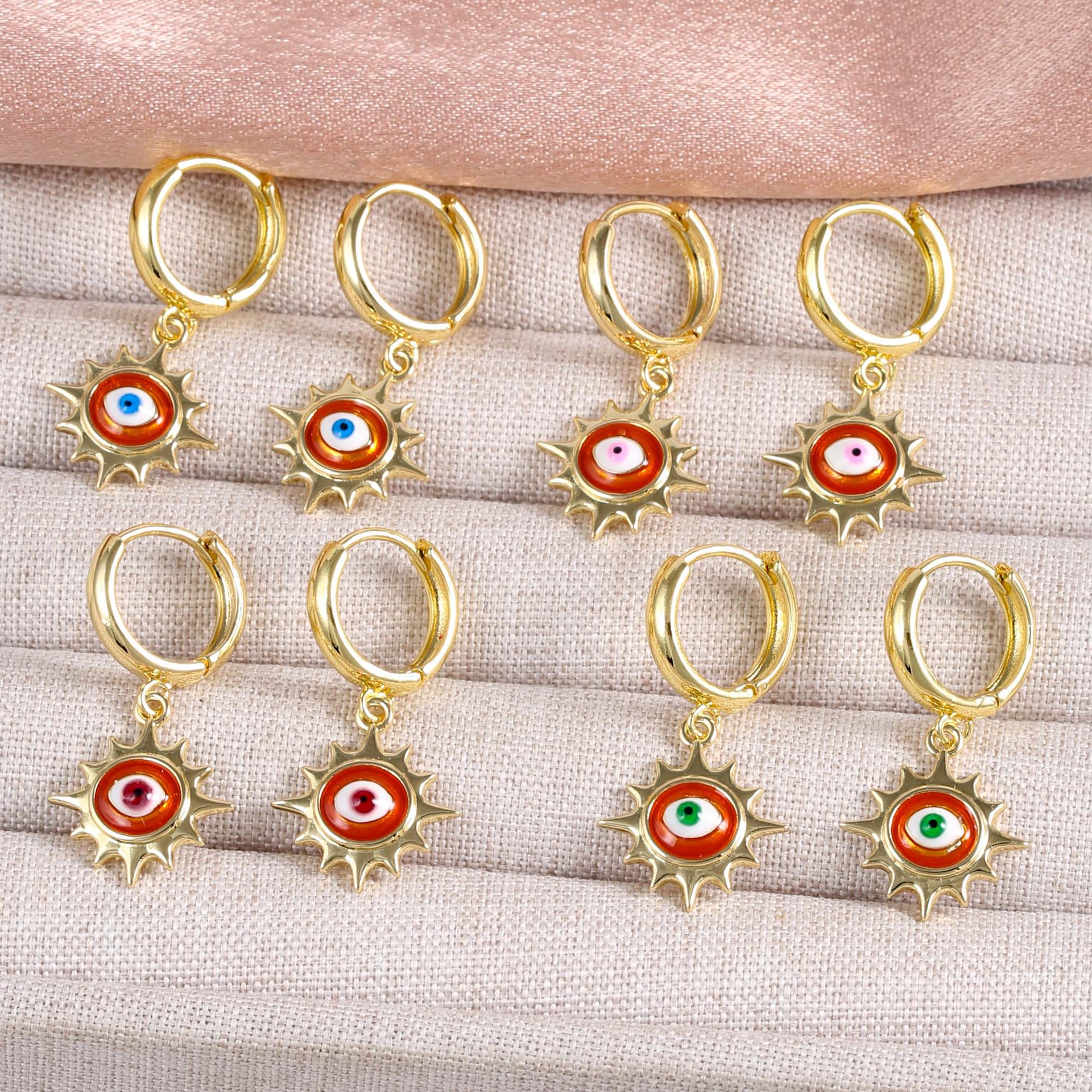 Wholesale Suower Devil's Eye Earrings Copper Gold-Plated Niche Creative Earrings
