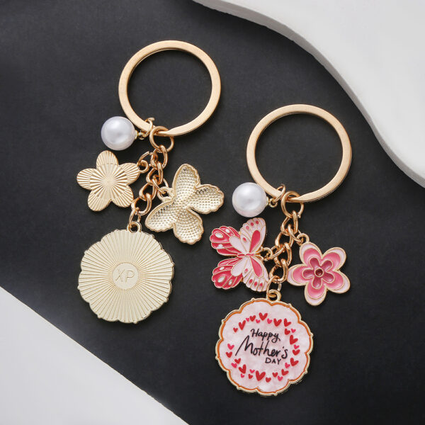 Wholesale Pink Butterfly Flowers Pearl HAPPYMOTHER'SDAY Keychain