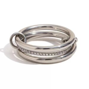 Silver three-ring diamond ring / No. 6