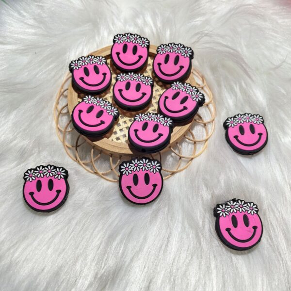 O1CN01AJyPgu2FO3kzDUOny_2216349148869-0-cib Wholesale 2D smiley face flower silicone cartoon beads 10pcs/pack