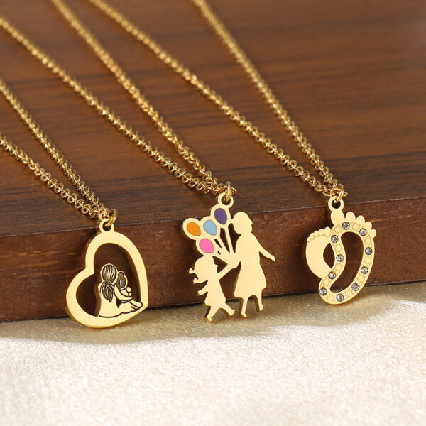 Wholesale Mother's Day Diamond studded Hollow Moon Love Titanium Steel Necklace