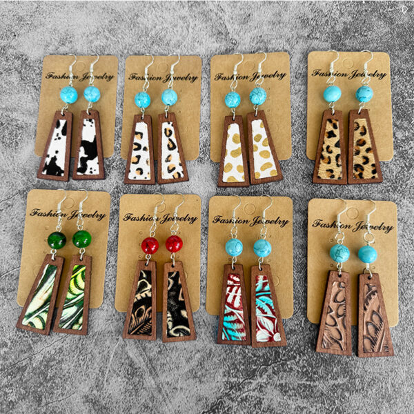 Wholesale Western style turquoise patchwork leopard print earrings