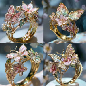 Wholesale Butterfly Flower Open Oil Drop Ring