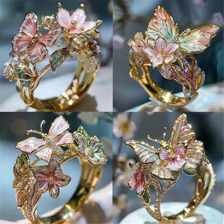 Wholesale Butterfly Flower Open Oil op Ring