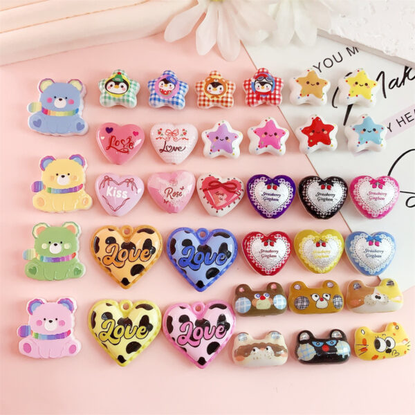Wholesale 10pcs double-sided printed panda head heart-shaped pentagram acrylic beads