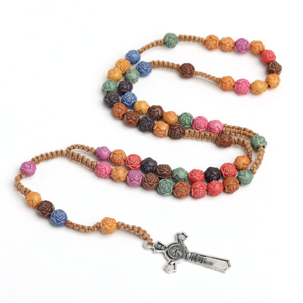Wholesale Rose Scripture Colored Cross Prayer Bead Necklace