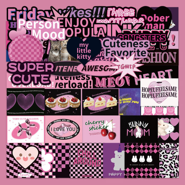 Wholesale 55pcs black and purple English Waterproof Vinyl Stickers