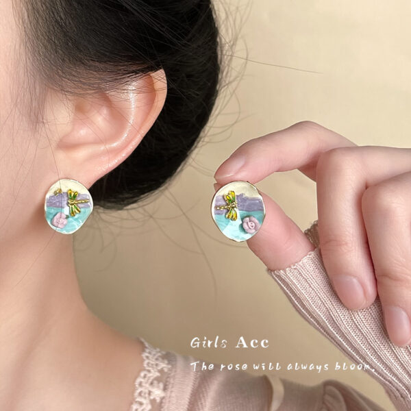 Wholesale Vintage Oil Painting Flower Purple Drip Oil Earrings