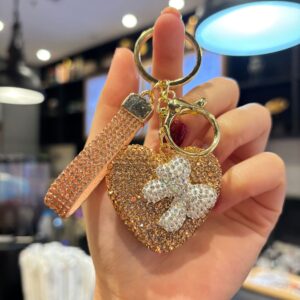 Fully rhinestone heart-shaped bow (champagne color) / 4.5*4.7