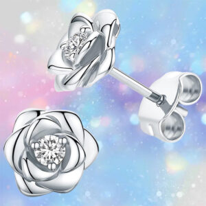 Wholesale Silver rose studded earrings with diamonds
