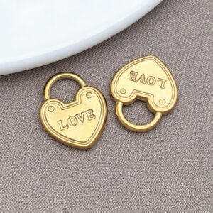 T2368-gold stainless steel love lock-16x19x2.5mm aperture 6x7mm-2.92g