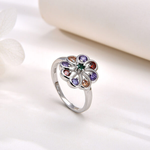 Wholesale Rainbow Micro Inlaid Diamond Flower Ring for Women, White Copper