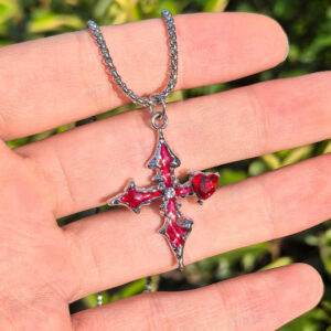 1 red diamond love cross necklace
