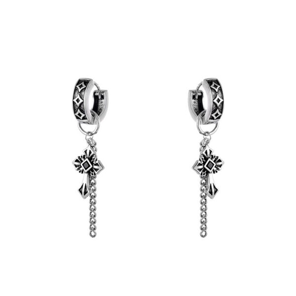 Wholesale European and American Gothic Style Retro Distressed Dark Cross Tassel Earrings High-End Light Luxury Punk Niche Earrings for Women