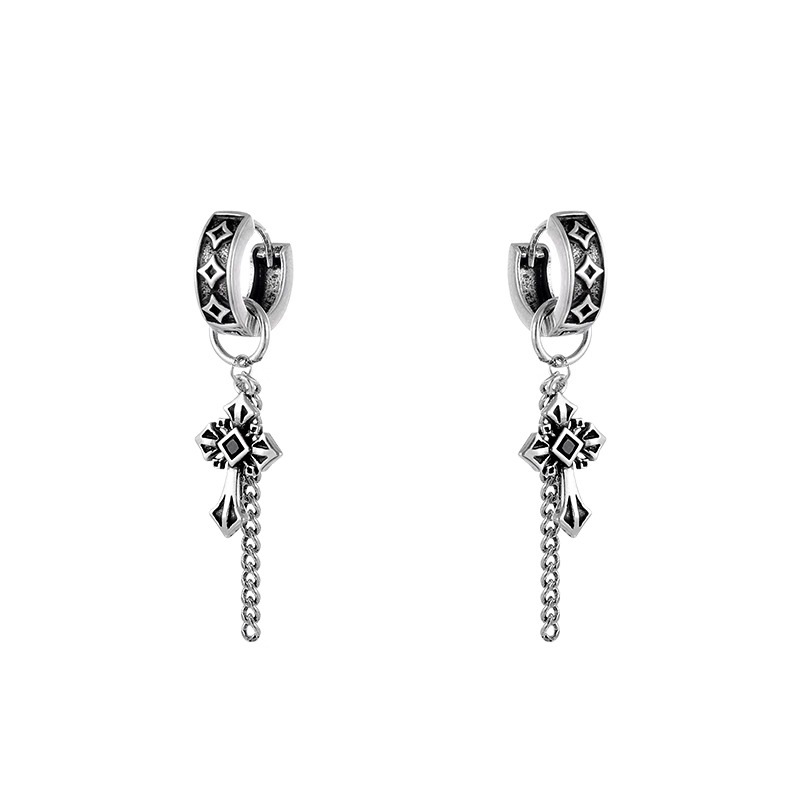 Wholesale European and American Gothic Style Retro Distressed Dark Cross Tassel Earrings High-End Light Luxury Punk Niche Earrings for Women
