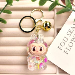 Oil-infused flash labubu-crystal white / Quicksand bottle pull cloth + bell pendant