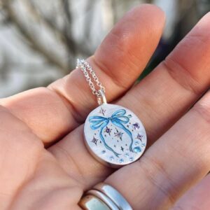 Wholesale Bow painted rabbit pet oval tarot card necklace