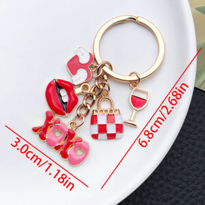 ER880-Drop Oil Red Valentine's Day Wings Love XOXO Red Lip Keychain -12.7g