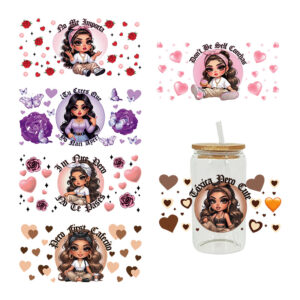Wholesale Cartoon Cute Sweet Cool Girl Theme 16oz Cup UV DTF Wraps