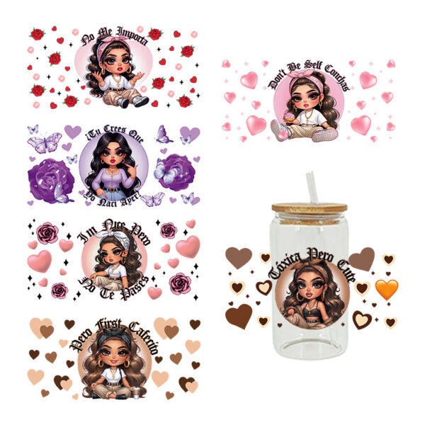 Wholesale Cartoon Cute Sweet Cool Girl Theme 16oz Cup UV DTF Wraps