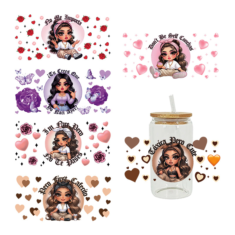 Wholesale Cartoon Cute Sweet Cool Girl Theme 16oz C UV DTF Wraps