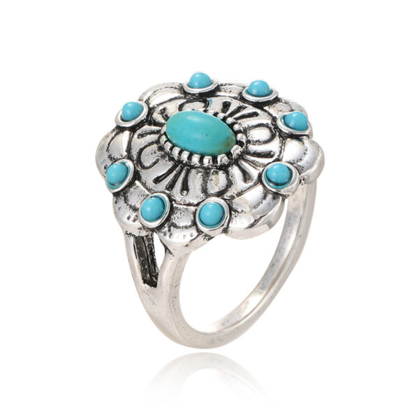Wholesale Geometric turquoise teardrop gemstone retro ring