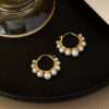 Wholesale Golden ring inlaid with pearl Hoop Earrings