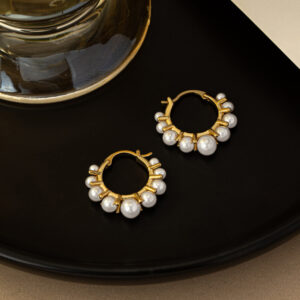 Wholesale Golden ring inlaid with pearl Hoop Earrings
