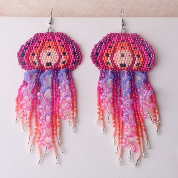 Wholesale Ocean jellyfish tassel rice bead woven Bohemian earrings