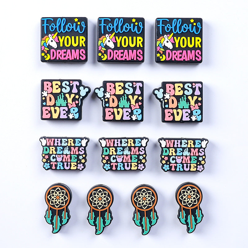 Wholesale Creative Cartoon Letters Focus Beads eam Catcher Silicone Beads