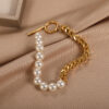 Wholesale personality stitching chain Pearl stainless steel bracelet