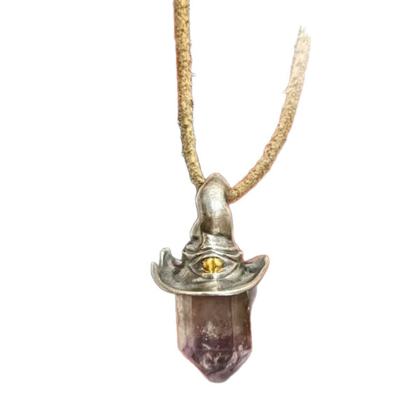 Wholesale Natural amethyst hexagonal pillar witch necklace