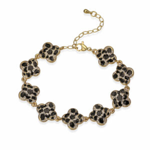 Gold leopard print four-leaf clover bracelet